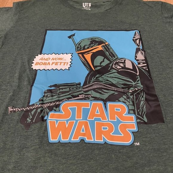 Uniqlo Star Wars And Now Boba Fett Green UT Graphic T-Shirt Mens M Rare Comic - Picture 2 of 3
